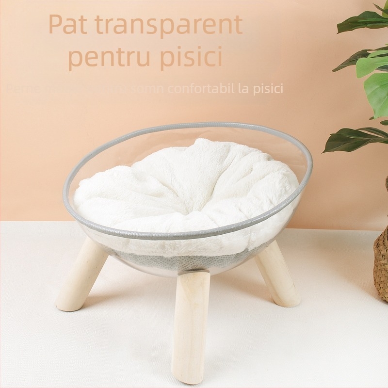 Capsulă spațială transparentă pentru pisici, cuib de pisici, cadru de cățărat pentru pisici, lemn masiv, casă pentru pisici din PET, sferică din lemn, sală de nașteri pentru pisici, toate anotimpurile