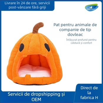 Cuib de pisică cu dovleac de Halloween, transfrontalier, toamnă și iarnă, cald, casă pentru pisici, închis, cuib de pisică și câine, Halloween, animal de companie