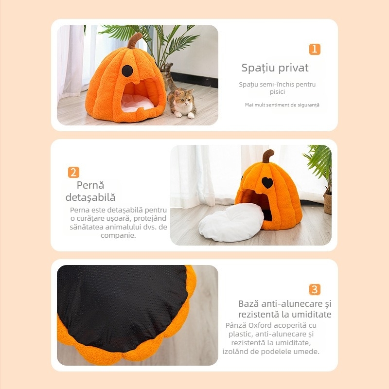 Cuib de pisică cu dovleac de Halloween, transfrontalier, toamnă și iarnă, cald, casă pentru pisici, închis, cuib de pisică și câine, Halloween, animal de companie