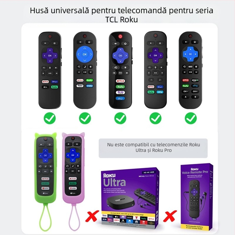 Carcasă universală din silicon pentru telecomandă Explosions Roku Series, cu urechi de pisică, rezistentă la căderi, luminoasă