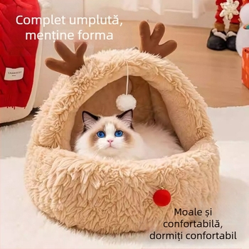 Cuib de pisică pentru animale de companie, iarnă caldă, semi-închisă, tip vilă, pat pentru pisici, patru anotimpuri, universal, spațiu mare, cușcă pentru animale de companie