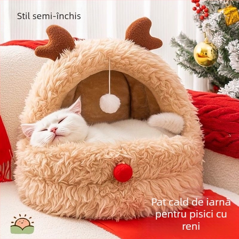 Cuib de pisică pentru animale de companie, iarnă caldă, semi-închisă, tip vilă, pat pentru pisici, patru anotimpuri, universal, spațiu mare, cușcă pentru animale de companie