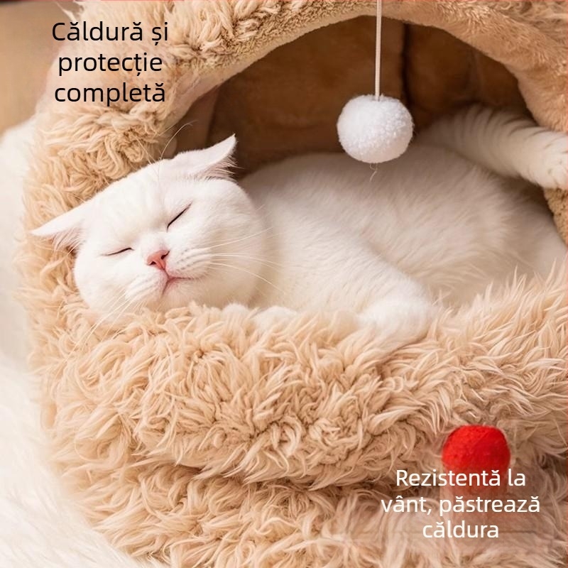 Cuib de pisică pentru animale de companie, iarnă caldă, semi-închisă, tip vilă, pat pentru pisici, patru anotimpuri, universal, spațiu mare, cușcă pentru animale de companie