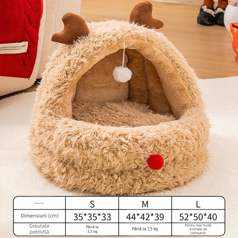 Cuib de pisică pentru animale de companie, iarnă caldă, semi-închisă, tip vilă, pat pentru pisici, patru anotimpuri, universal, spațiu mare, cușcă pentru animale de companie