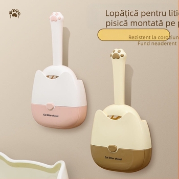 Lopată pentru așternut pentru pisici, montată pe perete, cu două culori, cu specificații duble, design două în unu, montat pe perete, pentru o depozitare mai convenabilă și un design de dezodorizare mai eficient.