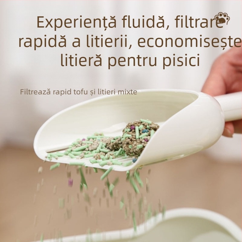 Lopată pentru așternut pentru pisici, montată pe perete, cu două culori, cu specificații duble, design două în unu, montat pe perete, pentru o depozitare mai convenabilă și un design de dezodorizare mai eficient.