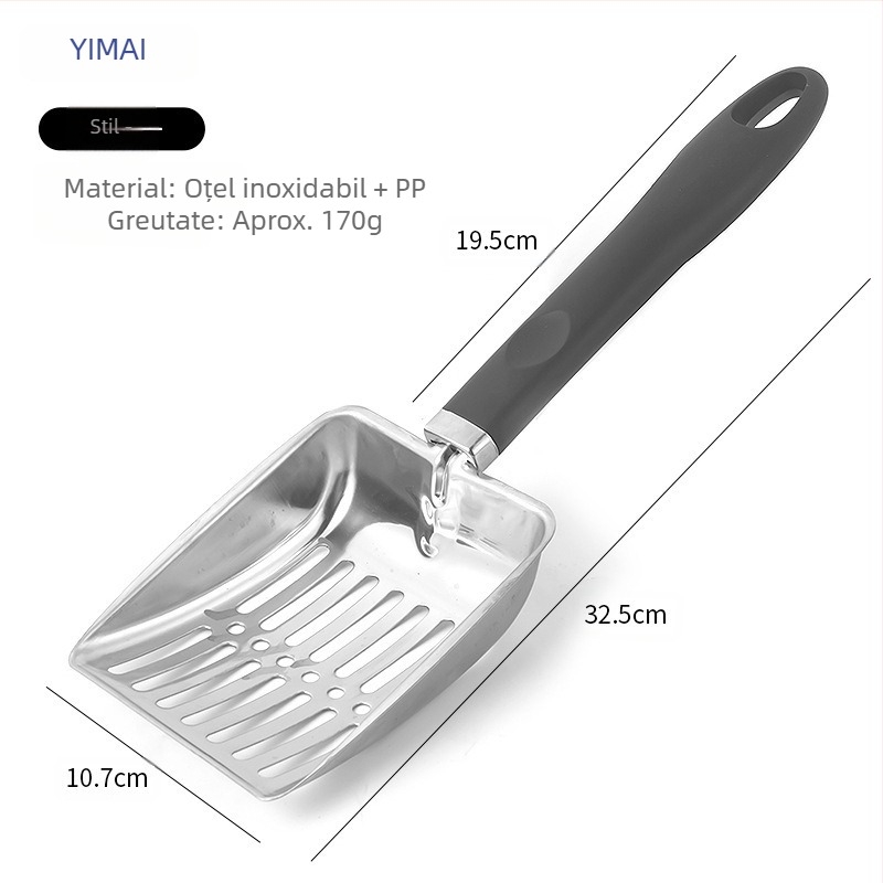 Lopată nouă cu mâner lung pentru așternut pentru pisici, lopată pentru excremente de pisici, instrumente de curățare a pisicilor, lopată din oțel inoxidabil pentru animale de companie, lopată de nisip, lopată de plajă