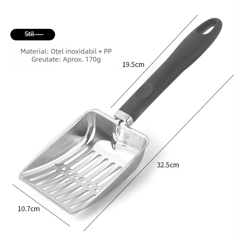 Lopată nouă cu mâner lung pentru așternut pentru pisici, lopată pentru excremente de pisici, instrumente de curățare a pisicilor, lopată din oțel inoxidabil pentru animale de companie, lopată de nisip, lopată de plajă
