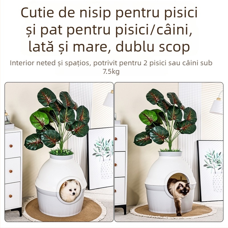 Cutie de litieră pentru pisici Amazon Pet, cu plantă verde închisă, extra mare, anti-stropire, neutră pentru toate anotimpurile
