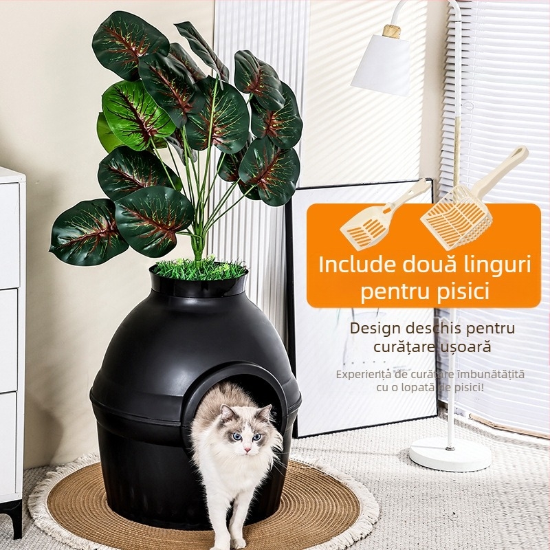 Cutie de litieră pentru pisici Amazon Pet, cu plantă verde închisă, extra mare, anti-stropire, neutră pentru toate anotimpurile