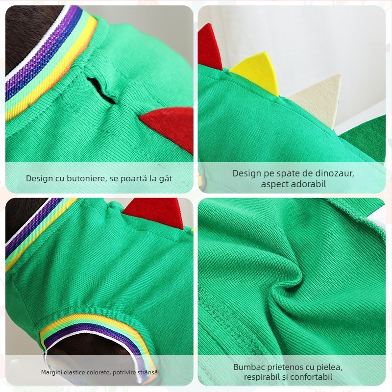 Îmbrăcăminte transfrontalieră cu patru picioare pentru câini cu dinozaur, îmbrăcăminte specială pentru teckeli, îmbrăcăminte nouă pentru animale de companie de primăvară și de vară în formă de dinozaur drăguț