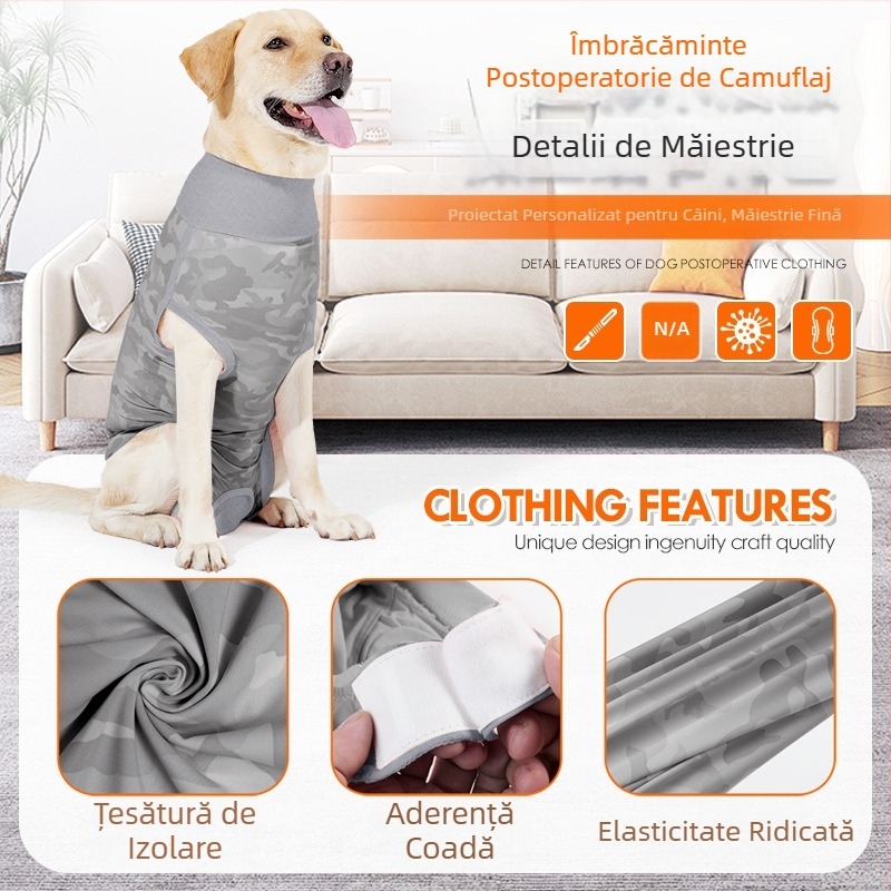 Îmbrăcăminte de sterilizare Amazon pentru câini, îmbrăcăminte menstruală nouă, poate conține absorbante sanitare, îmbrăcăminte respirabilă pentru înțărcare, anti-lingere, pentru recuperare