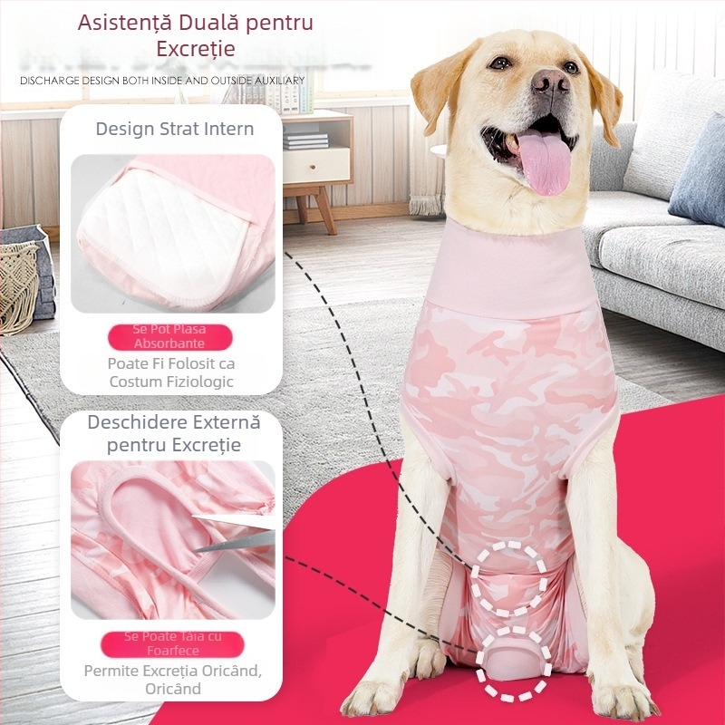 Îmbrăcăminte de sterilizare Amazon pentru câini, îmbrăcăminte menstruală nouă, poate conține absorbante sanitare, îmbrăcăminte respirabilă pentru înțărcare, anti-lingere, pentru recuperare