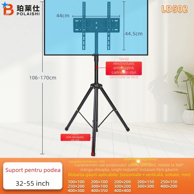 Suport TV neutru de 32-55 inch, suport de podea, pliabil, suport trepied pentru monitor, suport vertical pentru TV