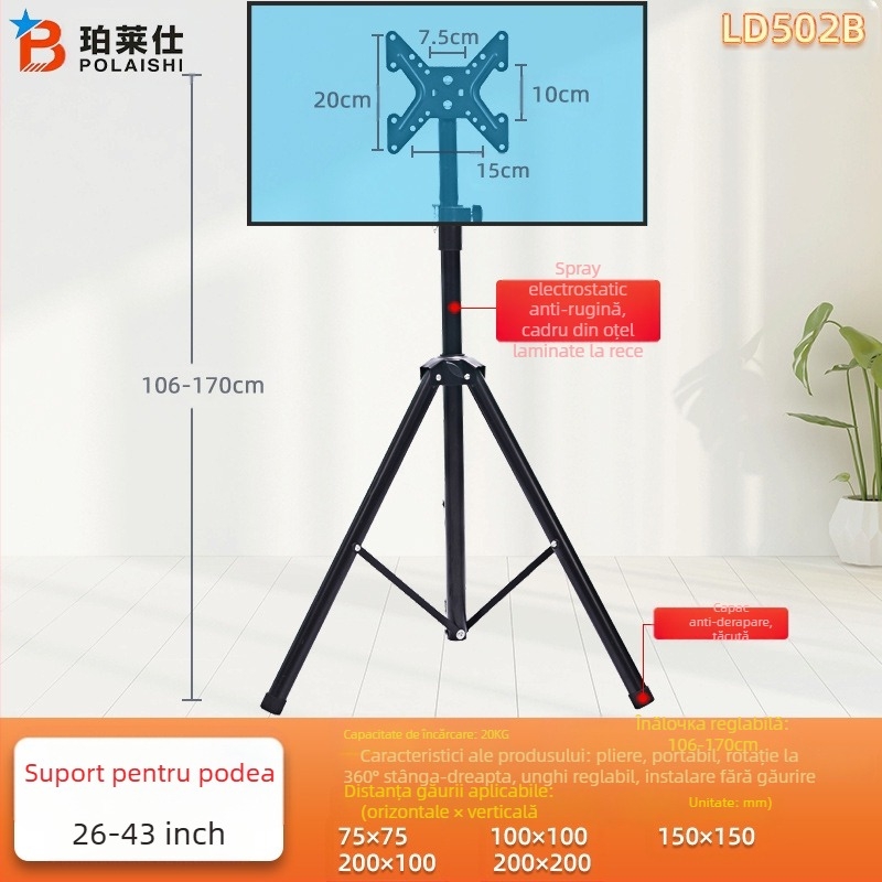 Suport TV neutru de 32-55 inch, suport de podea, pliabil, suport trepied pentru monitor, suport vertical pentru TV