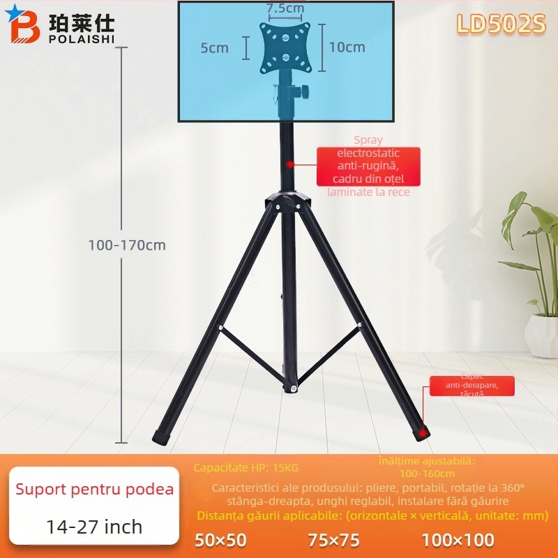 Suport TV neutru de 32-55 inch, suport de podea, pliabil, suport trepied pentru monitor, suport vertical pentru TV