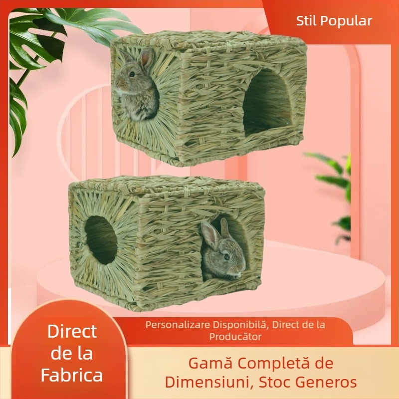 Temu Hot Foldableable Iepure Casă din paie pentru depozitare ușoară Cușcă de hamster Plante acvatice naturale țesute manual Cuib de plante acvatice