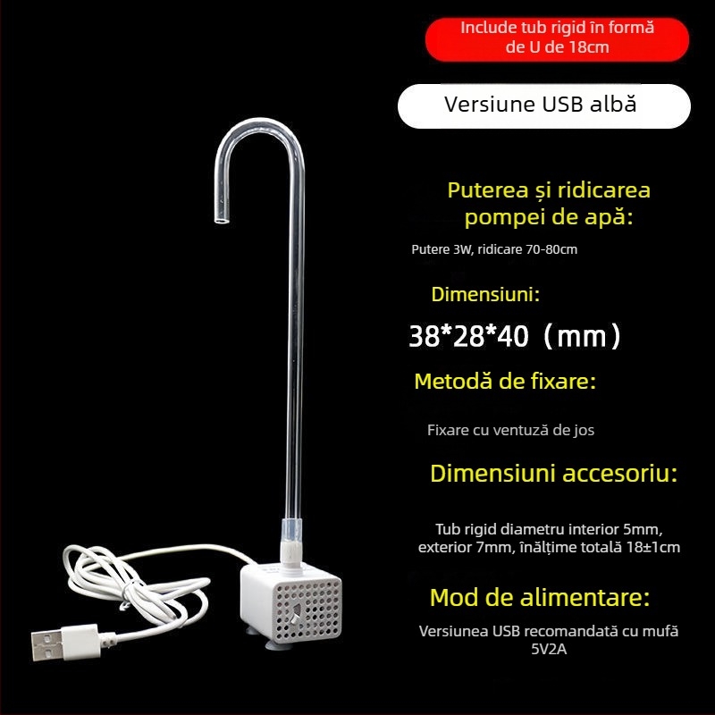 Pompă de apă mini pentru acvariu, fântână cu apă, pompă de circulație mică, filtru bonsai, ultra-silențioasă, USB, mică