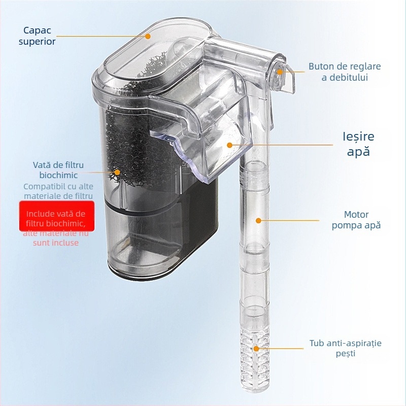Filtru pentru acvariu, filtru cascadă mic, aerator, acvariu, montat pe perete, pompă de filtrare, mut, extern, agățat, reglabil