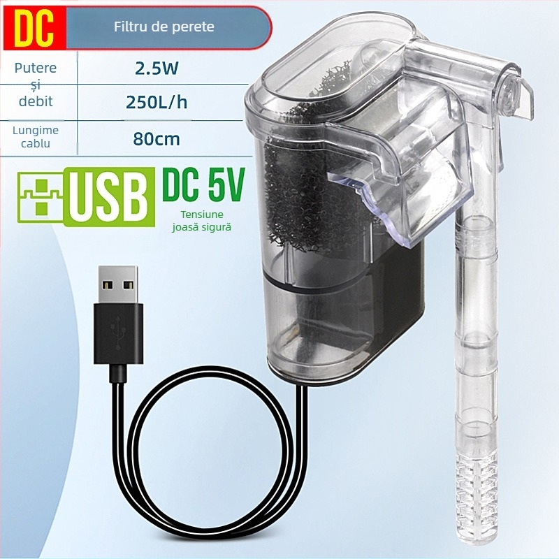 Filtru pentru acvariu, filtru cascadă mic, aerator, acvariu, montat pe perete, pompă de filtrare, mut, extern, agățat, reglabil
