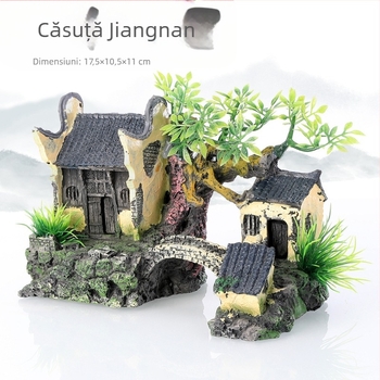 Decorațiune pentru acvariu, peisagistică, rășină, artizanat, casă, stânci, ornamente, cabană Jiangnan, sat acvatic, clădire Yunhe