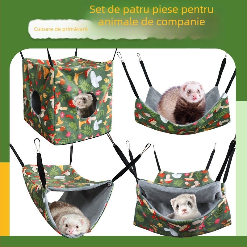 Pat de cobai Amazon, sac de miere, dihor, veveriță, veveriță, hamac de primăvară/vară, agățat, set de patru piese pentru animale de companie