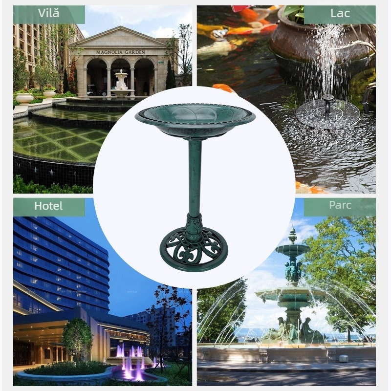 Fântână exterioară pentru baie de păsări, furnizată din fabrică, hrănitoare simplă pentru păsări cu pompă, ghiveci de flori din plastic cu pompă solară