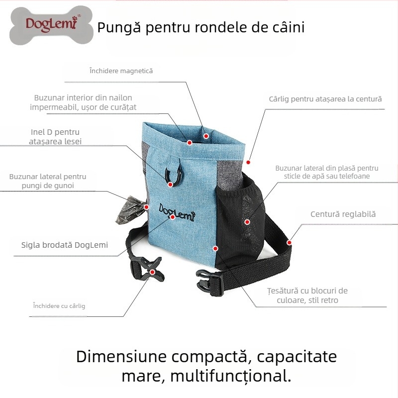 Geantă portabilă pentru dresaj de câini, geantă de pânză pentru hrană pentru câini, geantă de talie, echipament de dresaj în aer liber pentru câini, echipamente de plimbare pentru câini, provizii pentru animale de companie