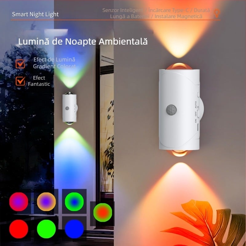 Produse noi transfrontaliere, control inteligent, atmosferă cu gradient colorat, lumină de noapte, lampă cu inducție pentru corpul uman, rezistență lungă