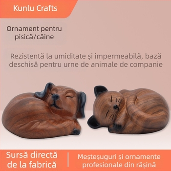 Ornamente funerare pentru pisici și câini din rășină, imitație de textură din lemn, model de animale de curte, pentru animale de companie
