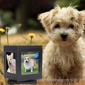 Urnă din lemn pentru animale de companie, bază rotativă, cu ramă foto, cutie de sicriu pentru câini, cutie memorială pentru incinerare pentru pisici