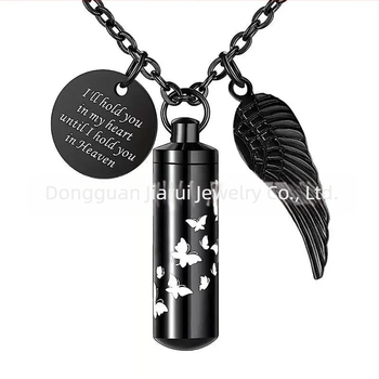 Cilindru sticlă de parfum urnă pandantiv Pet Cenusa colier memorial aripi de înger pandantiv