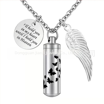 Cilindru sticlă de parfum urnă pandantiv Pet Cenusa colier memorial aripi de înger pandantiv