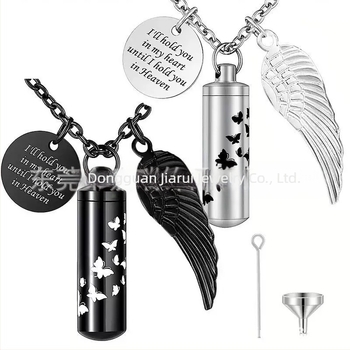 Cilindru sticlă de parfum urnă pandantiv Pet Cenusa colier memorial aripi de înger pandantiv