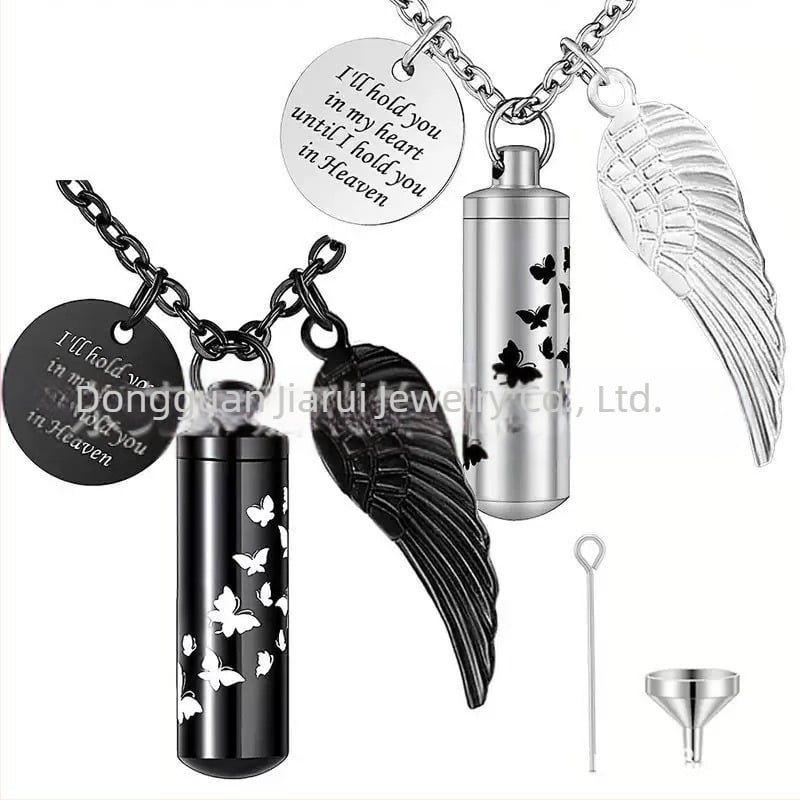Cilindru sticlă de parfum urnă pandantiv Pet Cenusa colier memorial aripi de înger pandantiv