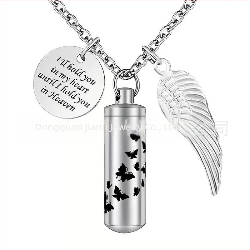 Cilindru sticlă de parfum urnă pandantiv Pet Cenusa colier memorial aripi de înger pandantiv