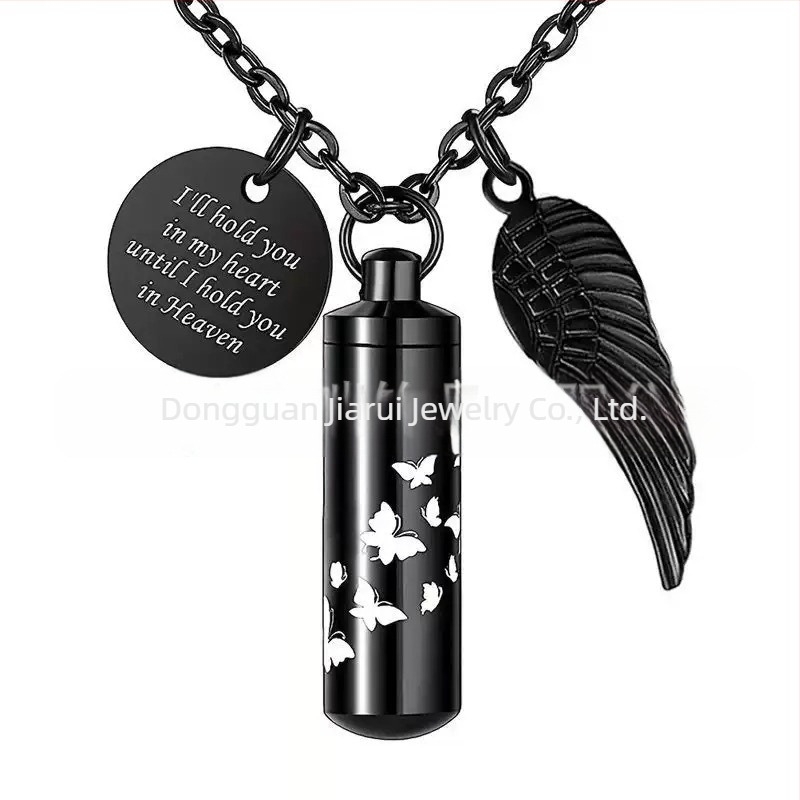 Cilindru sticlă de parfum urnă pandantiv Pet Cenusa colier memorial aripi de înger pandantiv