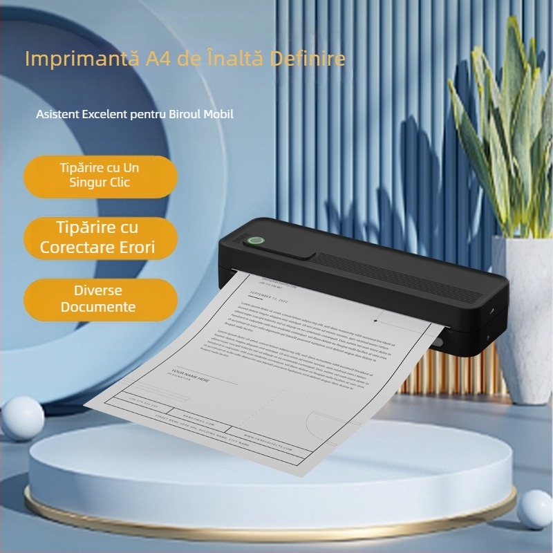 Imprimantă termică A4 portabilă fără fir Bluetooth, mică, cu fir, conectată la telefonul mobil, A4, acasă, conectată la telefonul mobil
