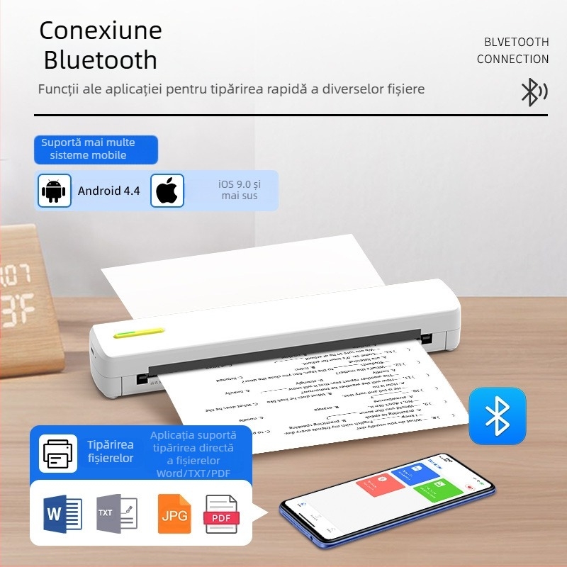 Imprimantă termică mini, conectabilă fără fir pentru telefon mobil, imprimare prin hârtie de testare, conexiune Bluetooth, imprimare tatuaj