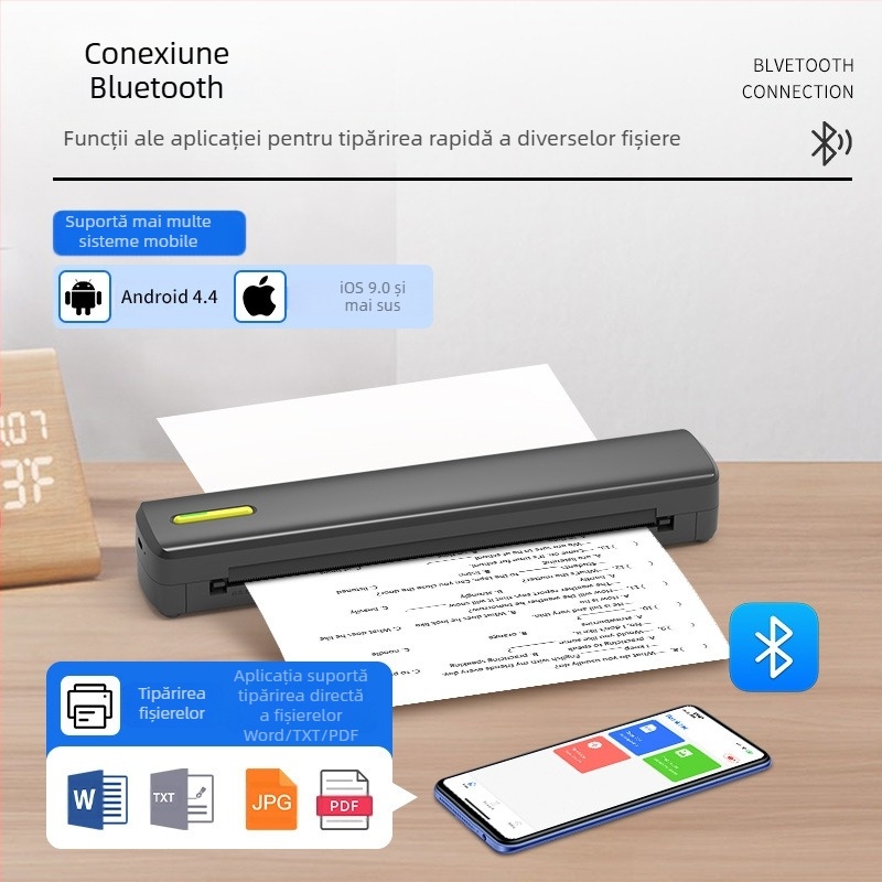 Imprimantă termică mini, conectabilă fără fir pentru telefon mobil, imprimare prin hârtie de testare, conexiune Bluetooth, imprimare tatuaj