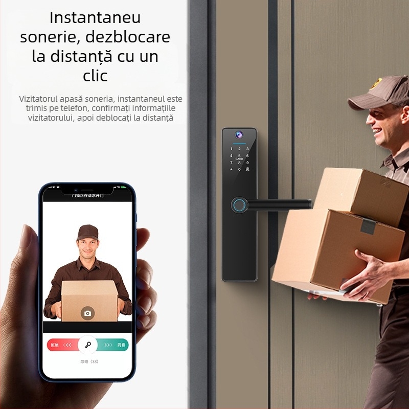 Încuietoare inteligentă cu amprentă digitală Graffiti Cat-Eye, la distanță, pentru uși din lemn, cu card glisant, pentru birou și dormitor, model nou, pentru închiriere în casă