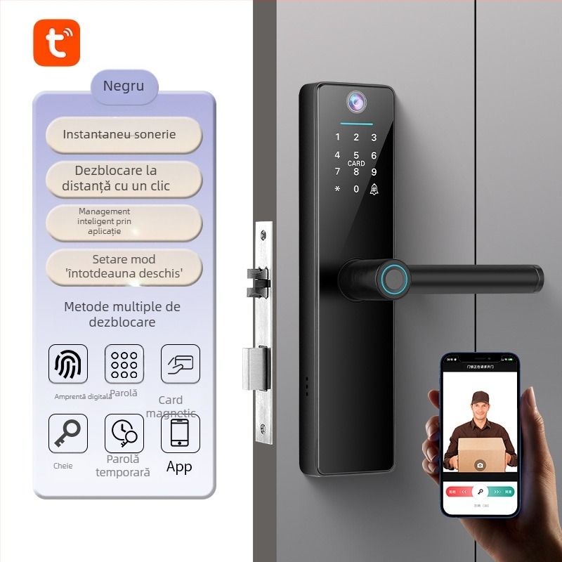 Încuietoare inteligentă cu amprentă digitală Graffiti Cat-Eye, la distanță, pentru uși din lemn, cu card glisant, pentru birou și dormitor, model nou, pentru închiriere în casă