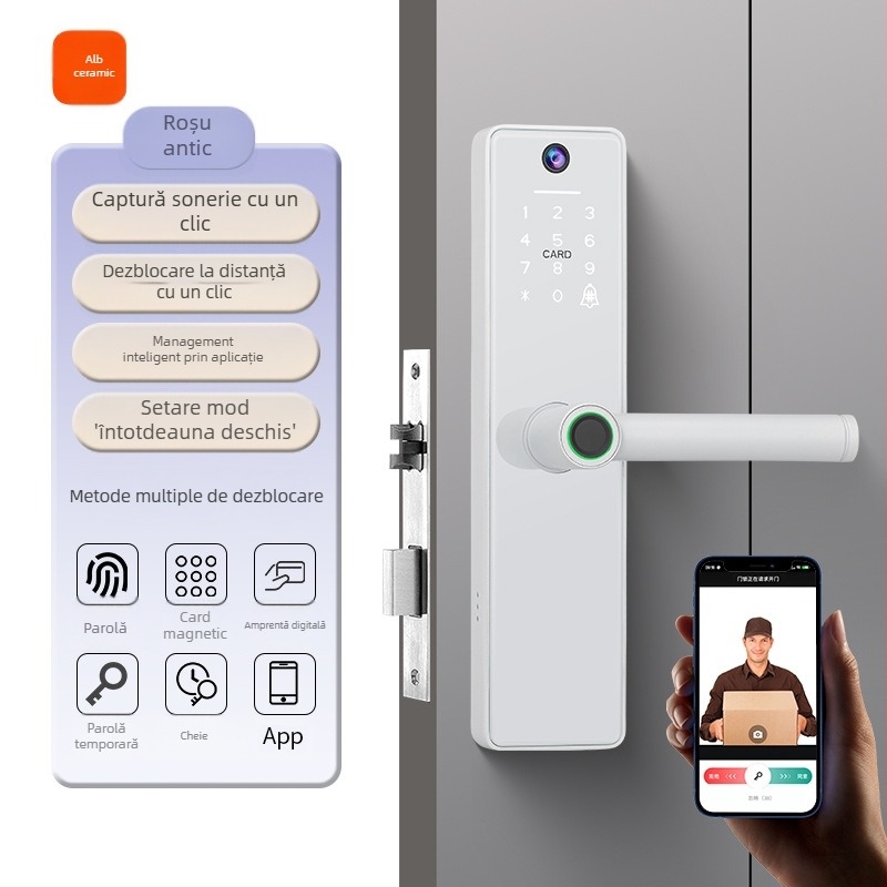 Încuietoare inteligentă cu amprentă digitală Graffiti Cat-Eye, la distanță, pentru uși din lemn, cu card glisant, pentru birou și dormitor, model nou, pentru închiriere în casă