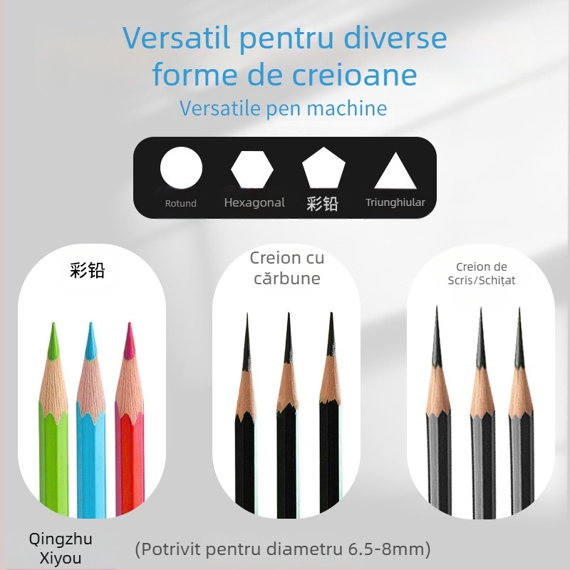 Ascuțitoare de creioane Qingzhu Xiyou, ascuțitoare de creioane, ascuțitoare manuală, ascuțitoare de creioane din cărbune brut, artă