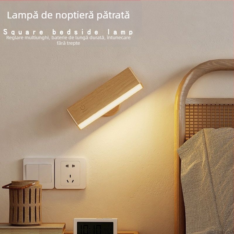 Lampă de noapte pătrată, lumină de noapte magnetică atmosferică, montată pe perete, lampă de birou cu unghi reglabil, lampă de noptieră pentru dormitor