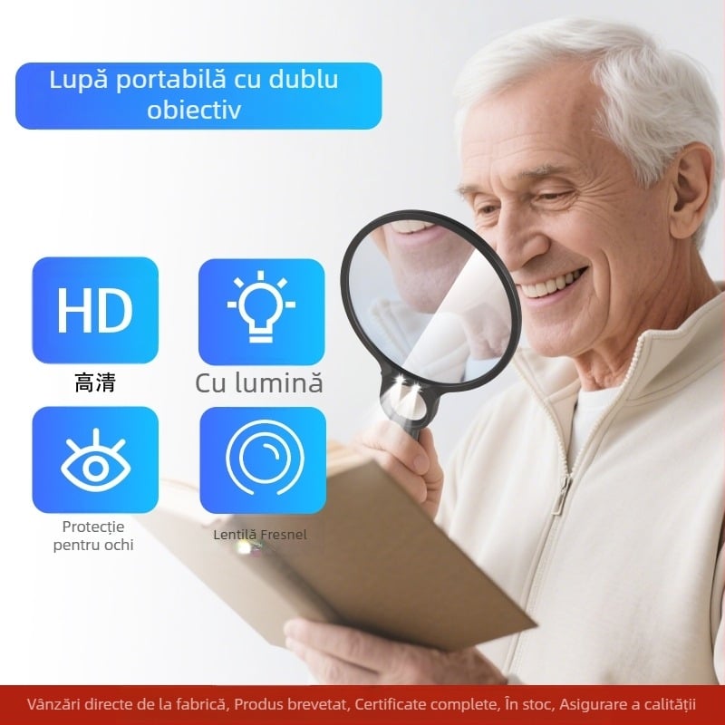 Lupă portabilă 5X 10X Lupă de înaltă definiție pentru vârstnici cu lumină LED Lupă de citit Amazon Model nou