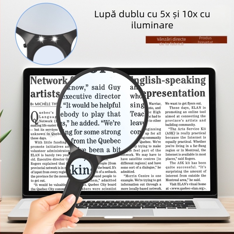Lupă portabilă 5X 10X Lupă de înaltă definiție pentru vârstnici cu lumină LED Lupă de citit Amazon Model nou