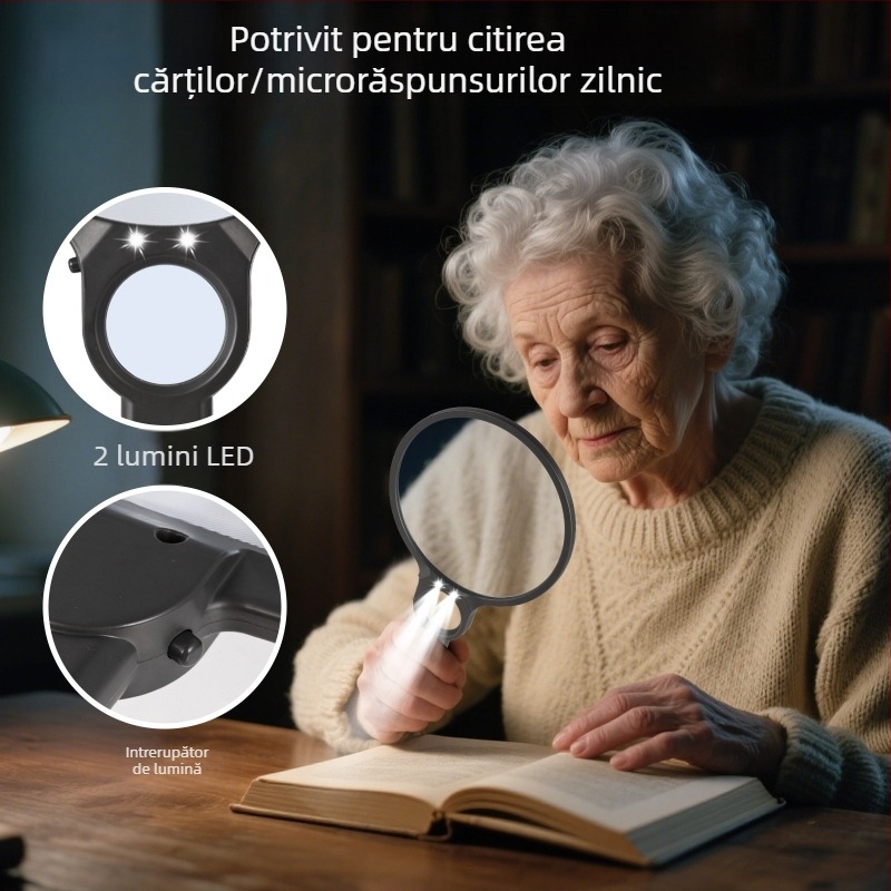 Lupă portabilă 5X 10X Lupă de înaltă definiție pentru vârstnici cu lumină LED Lupă de citit Amazon Model nou