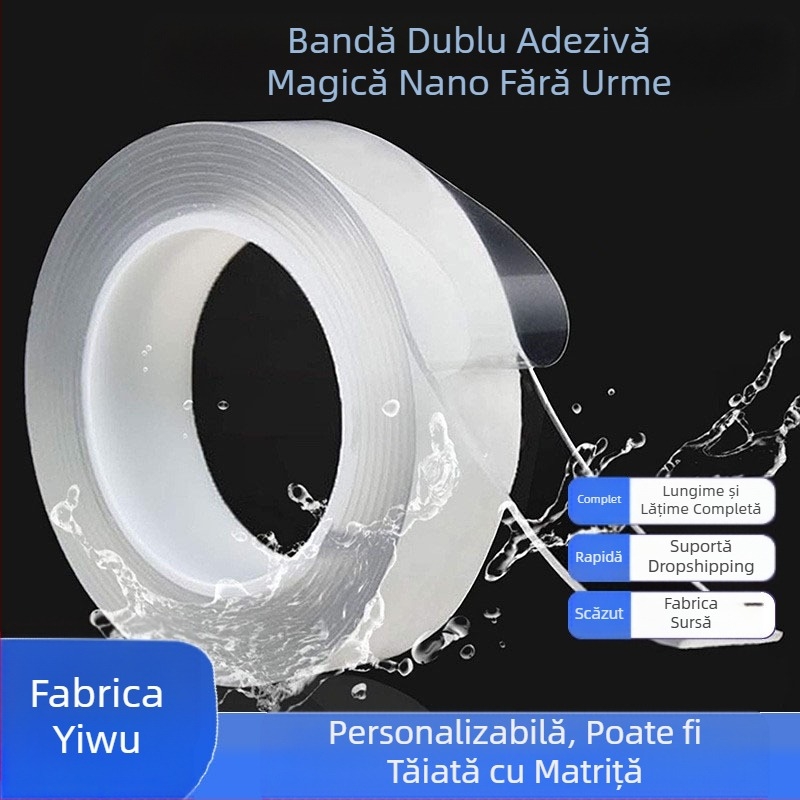 Bandă dublu adezivă rezistentă la temperaturi înalte, aderență puternică, lavabilă, lipici magic maleabil, rezistent la mucegai pentru bucătărie, nano-lipici fără urme