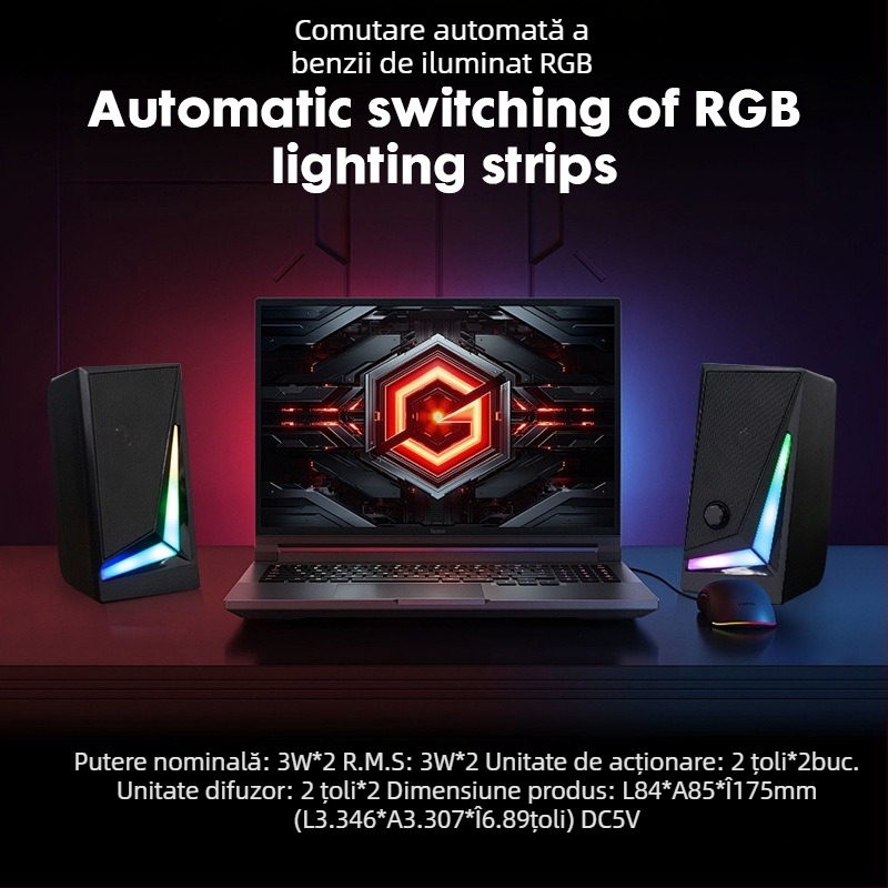 Difuzor multimedia RGB cu 2,0 canale, difuzor cu fir pentru desktop, subwoofer pentru sporturi electronice, notebook, USB, audio pentru computer
